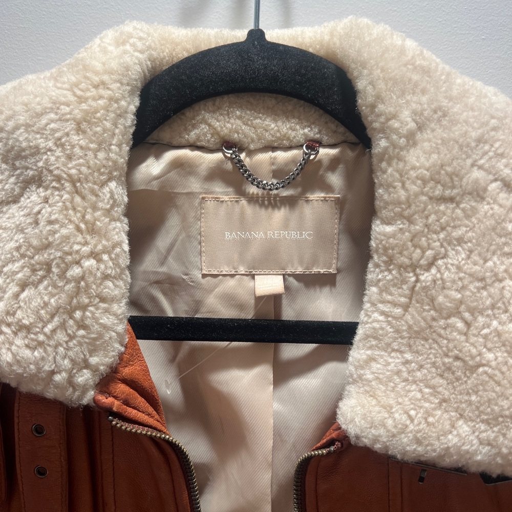 Leather Women's Aviator Jacket with Shearling Collar - Picture 3 of 7